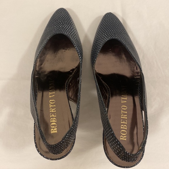 Roberto Vianni leather sling back heels, size 8, navy with white dots - Picture 4 of 6